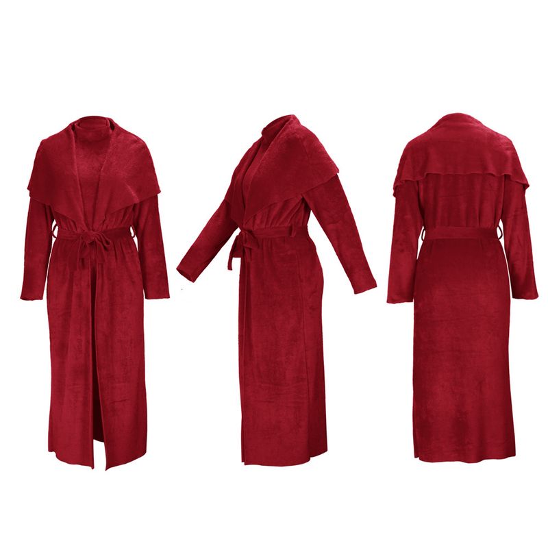 Women's clothing temperament dress and coat two-piece fashion loose long cardigan velvet suit_voghion.com