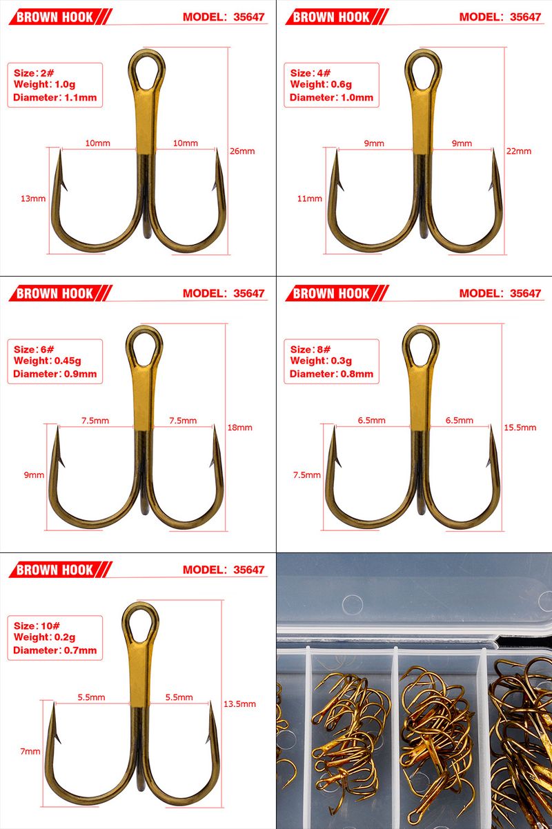 PRO BEROS Three Lure Fishing Hooks Hair Tying 5 Specifications 2/4/6/8/10#Mixed Pack Of 50 Pieces In A Box_voghion.com