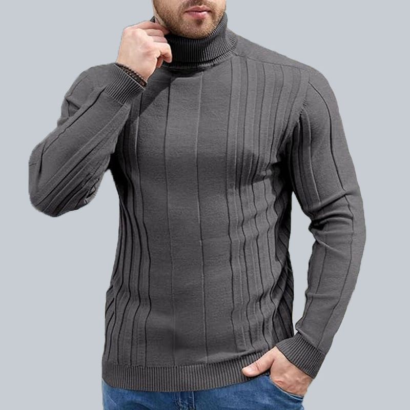 Slim Fit Herrenpullover mit hohem Kragen, lässiger Strickpullover, einfarbige Basisschicht, maschinenwaschbare Baumwollmischung, knitterfrei_voghion.com