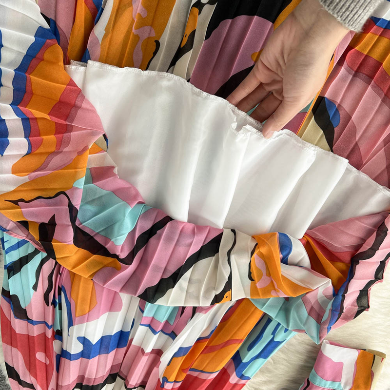 Jupe élégante plissée taille haute pour femmes, costume deux pièces décontracté en mousseline de soie_voghion.com
