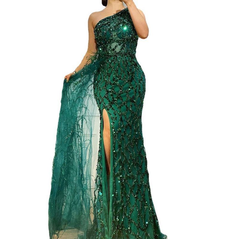Rochie de seară lungă și lungă, cu paiete, zână lungă, la modă, subțire, de culoare pură_voghion.com