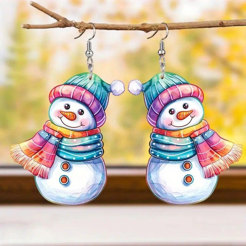 Pendientes planos de acrílico con diseño de muñeco de nieve y canción de amor para niñas, colgantes de invierno_voghion.com