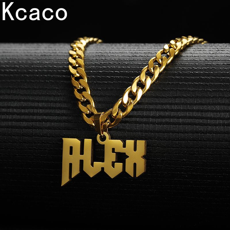 Nuovi arrivi 2025 Collana con nome personalizzato, ciondolo color oro, in acciaio inossidabile personalizzato, catena spessa da 5 mm, gioielli per regali da uomo_voghion.com