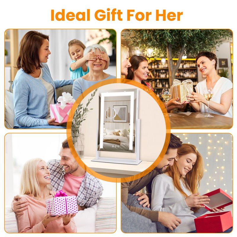Vanity Mirror With Lights,3 Lighting Colors Dimmable Brightness Smart Touch Control 10X Magnifying Mirror 360°Rotation LED Lighted Makeup Mirror For Desk Bedroom Dressing Room_voghion.com