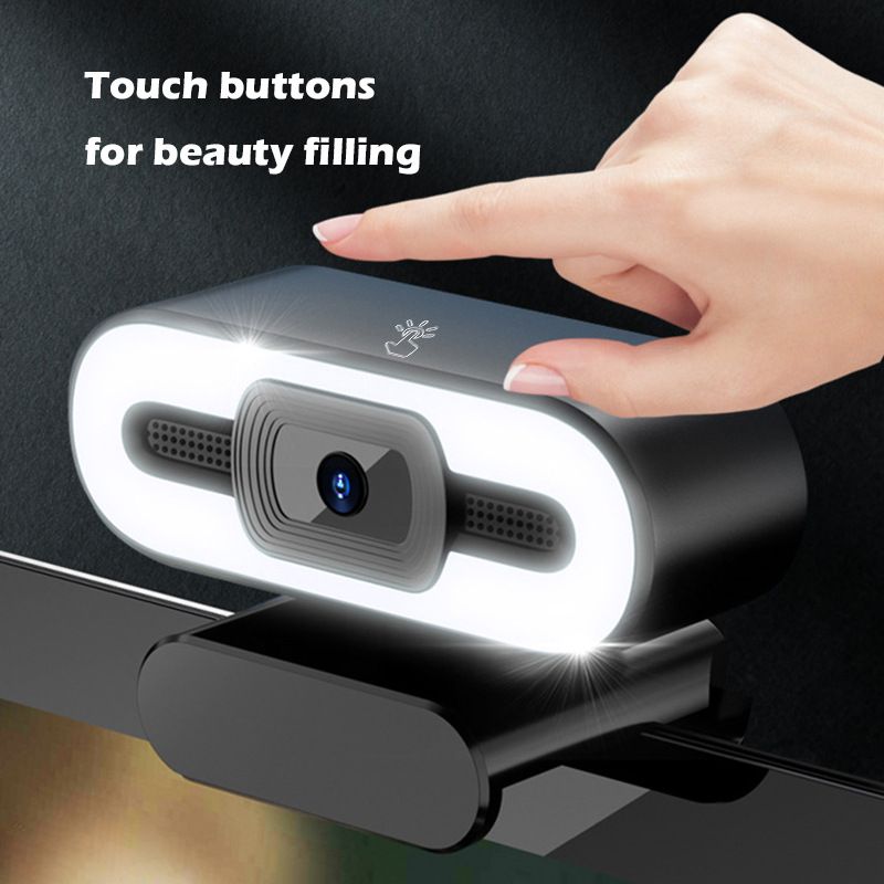 Videocamera per computer HD 2K con microfono autofocus senza driver per streaming live e chat con luce di bellezza a tre colori_voghion.com
