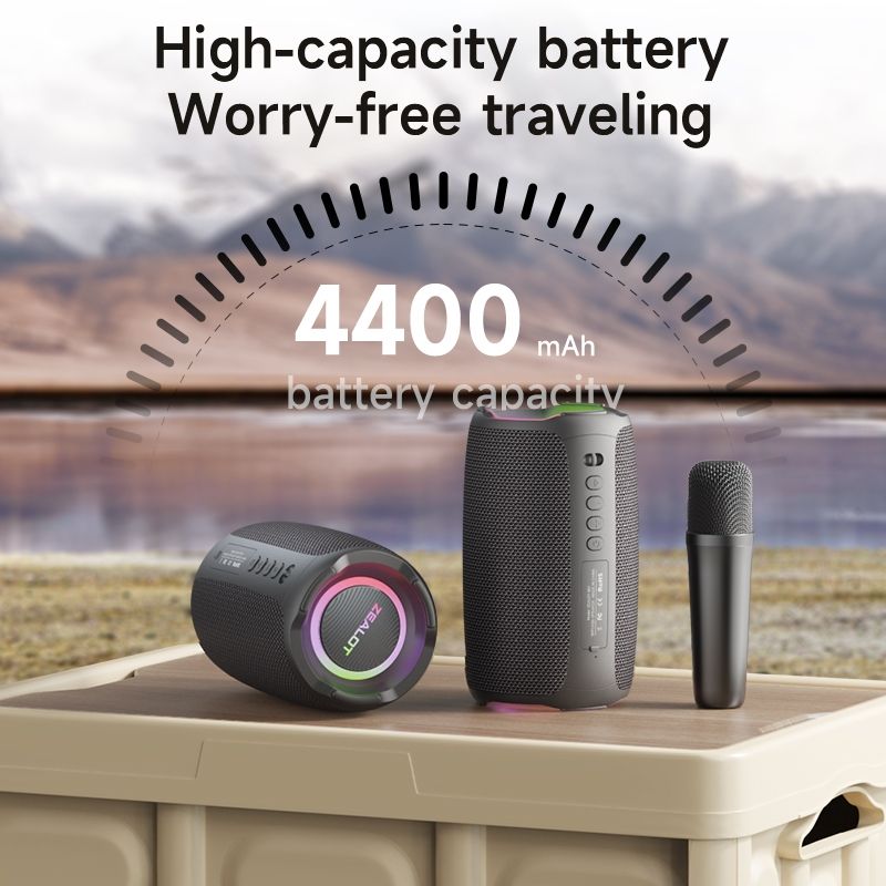 S61M RGB Rhythmic Light Karaoke Wireless Speaker, Style:Dual Mic(Black)_voghion.com