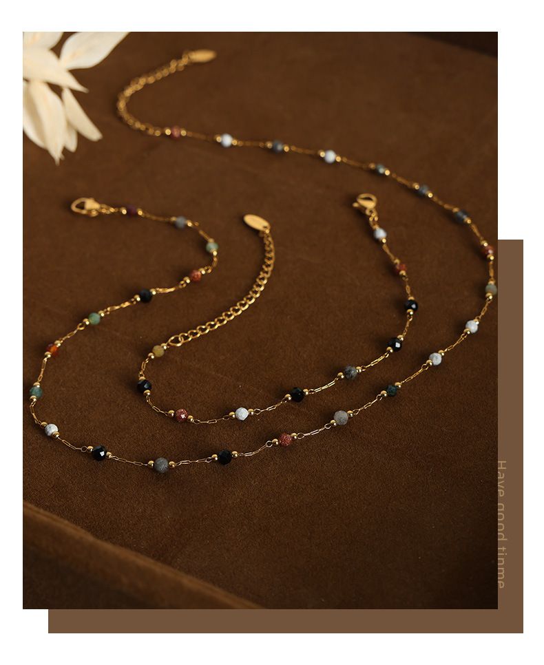 Women's Jewelry Handmade Beaded Necklace And Bracelet Set - Minimalist Chain Design With Natural Stones - Titanium Steel Unisex Boho Accessories_voghion.com