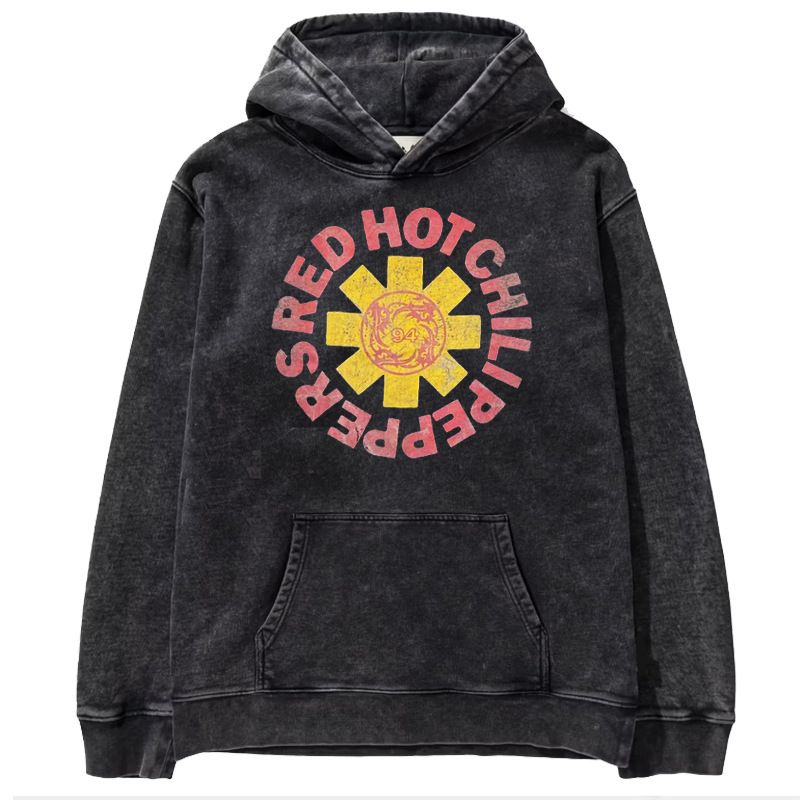 Felpa con cappuccio dei Red Hot Chili Peppers, pullover unisex oversize vintage lavato, felpa girocollo grafica_voghion.com