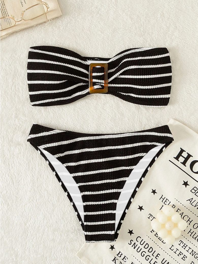 Gestreiftes 2-teiliges Bikini-Bademode-Set für Damen_voghion.com