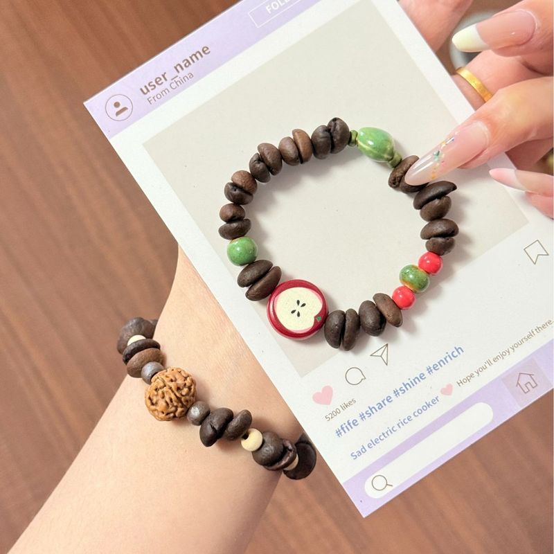 Braccialetto in ceramica con chicchi di caffè naturali di alto valore e simpatici cartoni animati per migliori amici e coppie, piccolo per bancarella del mercato notturno_voghion.com
