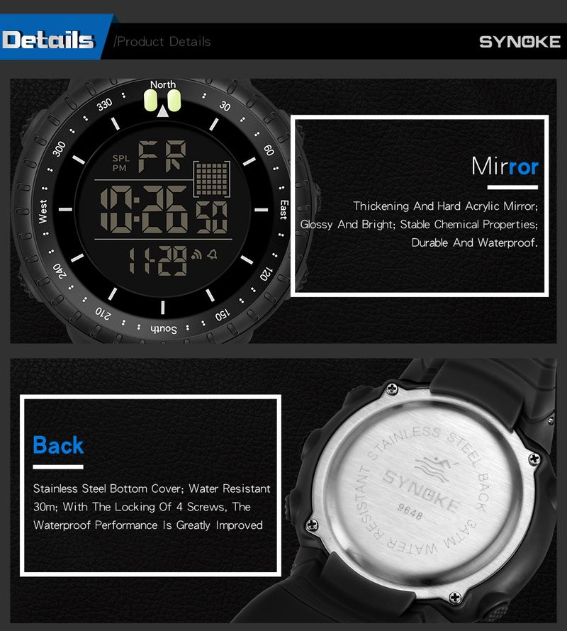 Men's Digital Sports Watch With Night Light, 50m Waterproof, Stopwatch, Alarm, Large Screen For Outdoor, Hiking, And Daily Use Trendy Student Watch_voghion.com