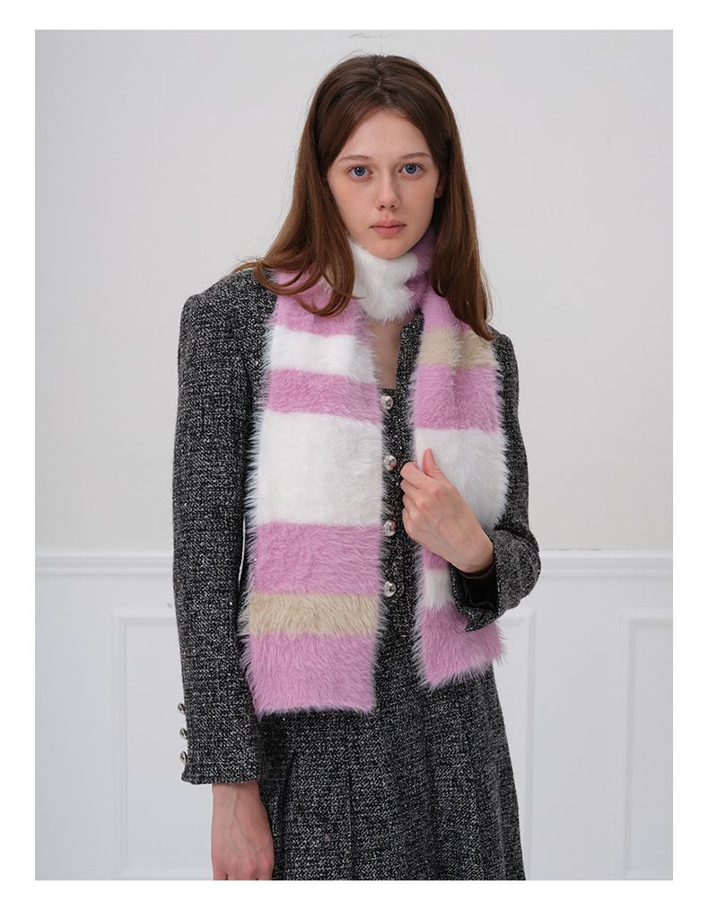 Damenschals Selbst gemachter Nischen-Design-Strickschal mit weicher Atmosphäre, kein Fusseln, warmer, schmaler, gestreifter Halsschal, Herbst- und Winter-Strickschal für Damen_voghion.com