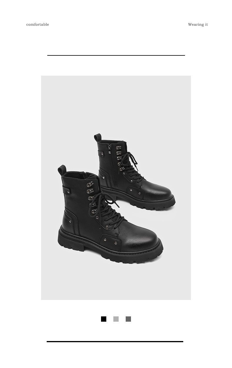 Kurze, wasserdichte Retro-Martin-Stiefel mit dicker Sohle und quadratischem Kopf zum Schnüren_voghion.com