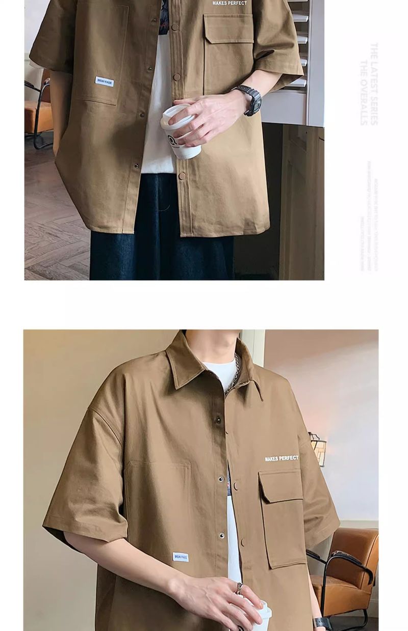 Workwear Ice Silk Short Sleeved Shirt Men's 2024 New Style, Cool And Lightweight, Military Green Lined Jacket For Summer_voghion.com