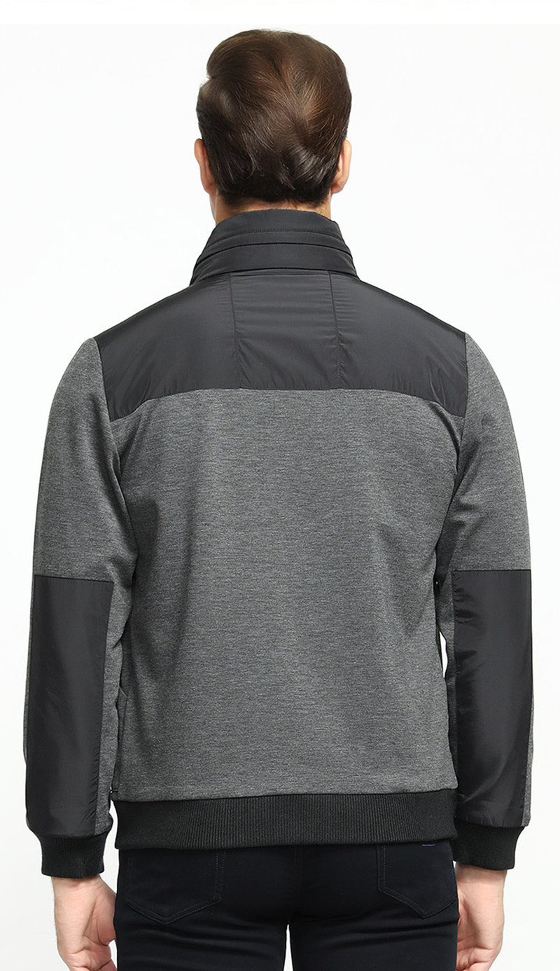Patchwork décontracté col montant bouton fermeture éclair manteau pour hommes veste pour hommes_voghion.com