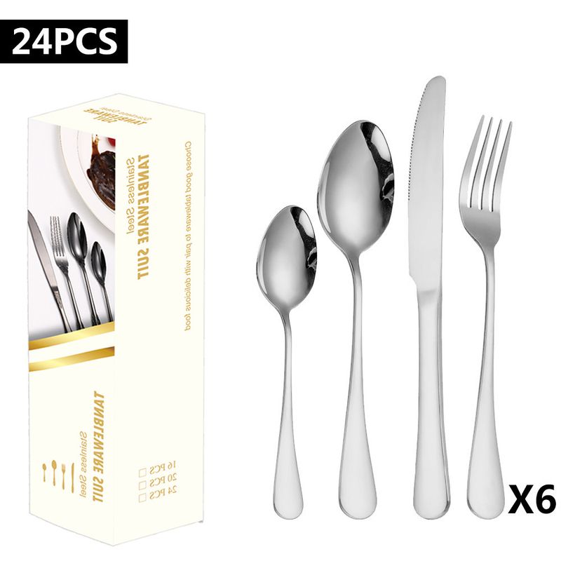 Edelstahlbesteck 1010 Western Steakmesser Gabel Dessertlöffel 24-teiliges Geschenkbox-Set_voghion.com