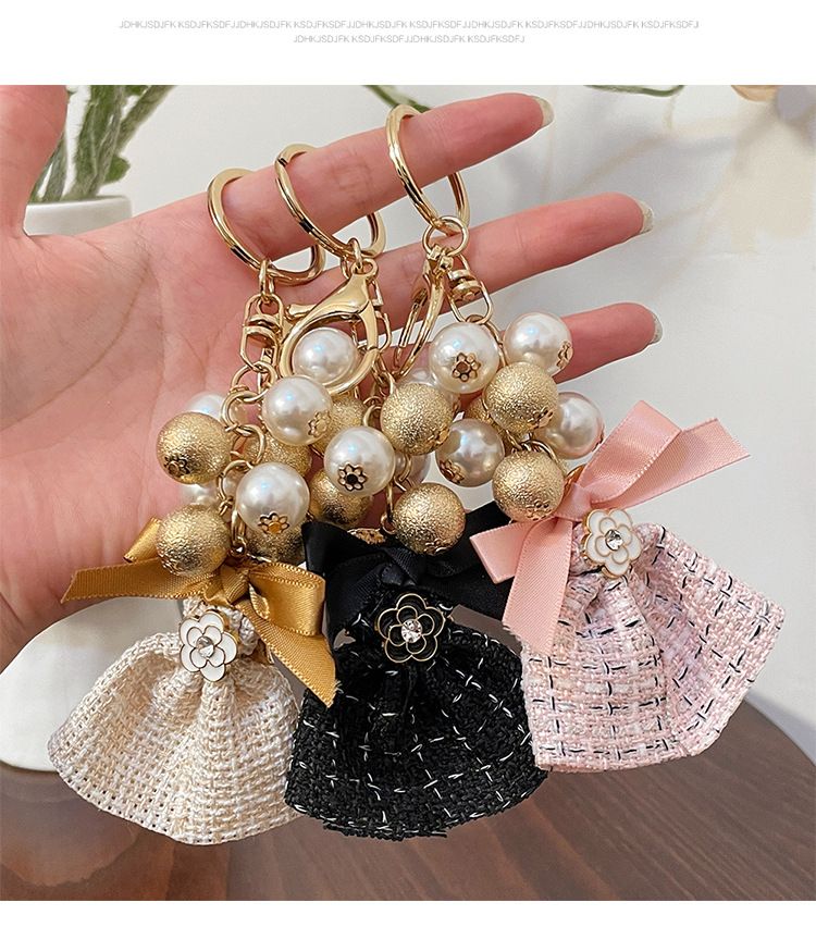 Versione coreana, moda creativa, fatto a mano, perla, metallo, grazioso ciondolo portachiavi, anello regalo_voghion.com