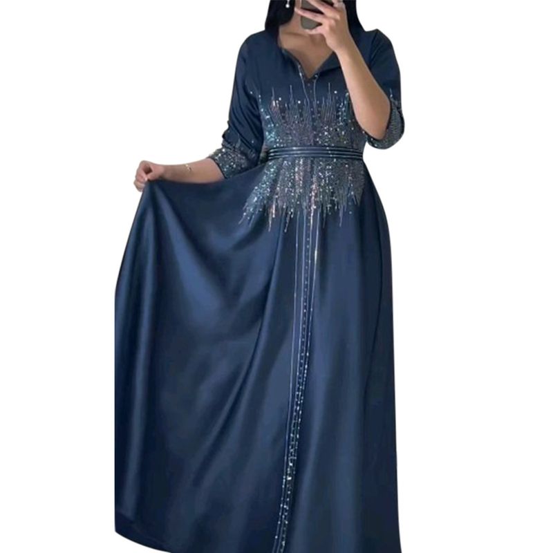 XQY500247 Vestido muçulmano marroquino com rosto forjado para o Oriente Médio, vestido árabe de Dubai, vestido de noite luxuoso e moderno com diamantes_voghion.com