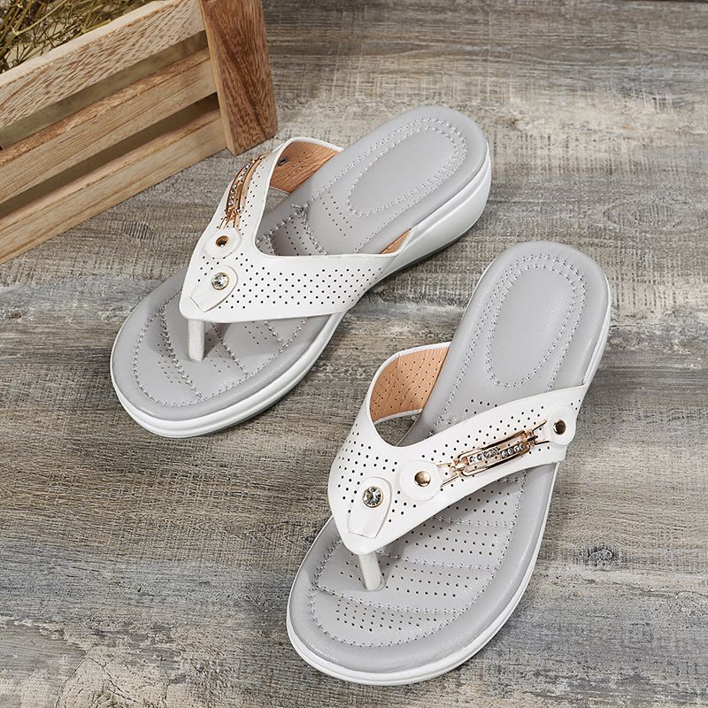 Strandsandalen mit Metallschnalle, Damen-Keilabsatz, modische, lässige Damen-Sandalen_voghion.com