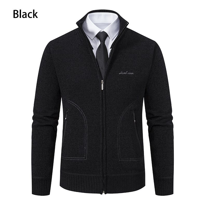 2023 winter men's sweater sweater cardigan high collar slim lapel trend thickened warm jacket_voghion.com
