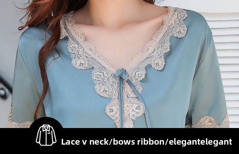 New Pajamas Women's Summer Ice Silk Loose Large Size European And Korean Version Sexy Lace Ice And Snow Silk Short-sleeved Nightdress Loungewear_voghion.com