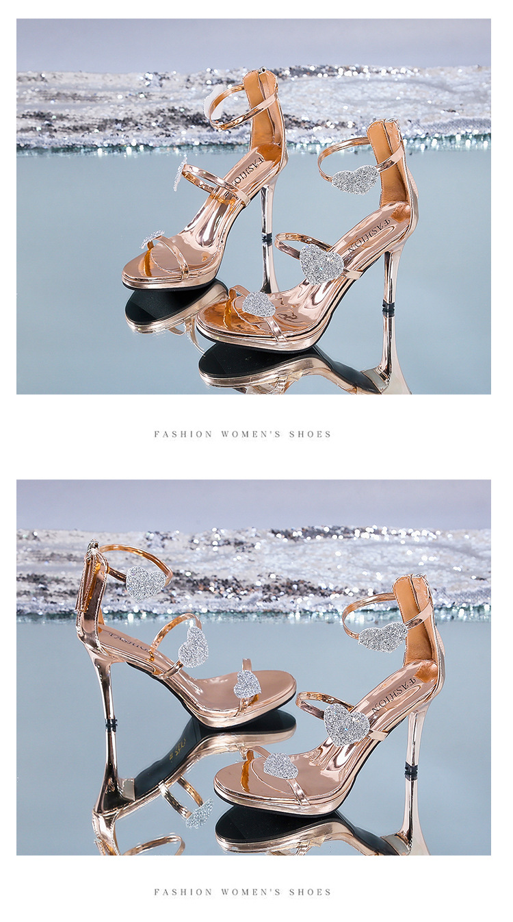 Summer European And American Stars Love Bag Heel Sandals Women's Stiletto Rhinestone One Word Belt High Heels Women's Shoes Wholesale_voghion.com