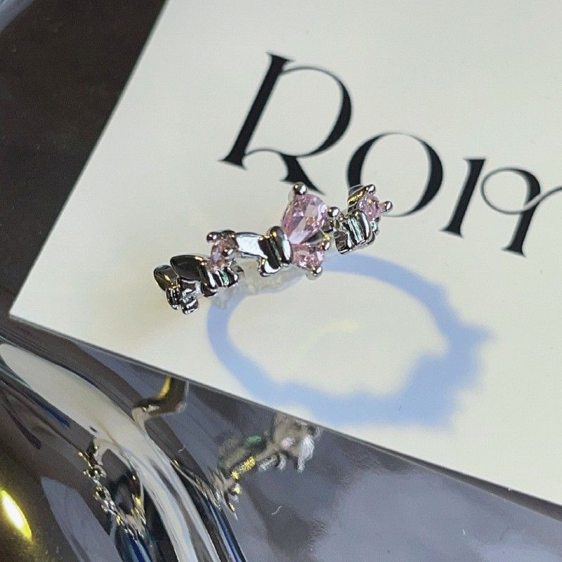 S Argento puro stesso stile zircone rosa da donna, design aperto, indice impilabile versatile leggero di alta gamma di nicchia_voghion.com
