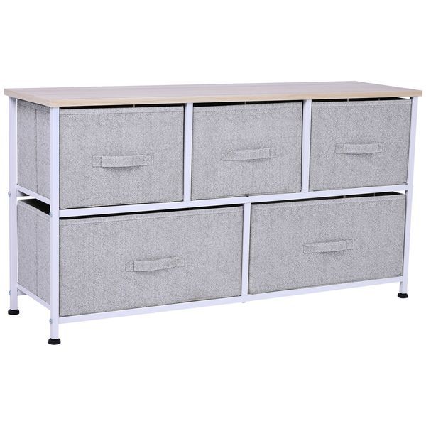 HOMCOM 40L Storage Cube Dresser With 5 Drawers, Horizontal Organizer, Fabric Bins For Bedroom_voghion.com