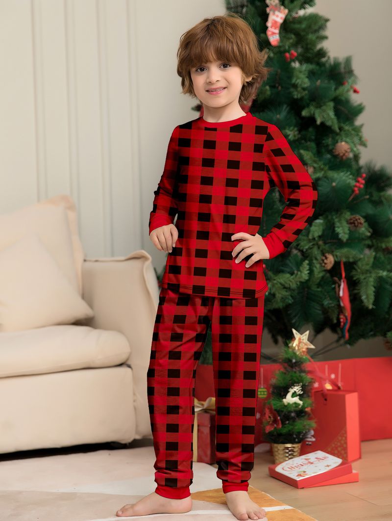 Weihnachtliches Familien-Pyjama-Set – rot karierte Nachtwäsche mit langen Ärmeln für Eltern, Kinder und Haustiere (gemütliches Urlaubsoutfit)_voghion.com