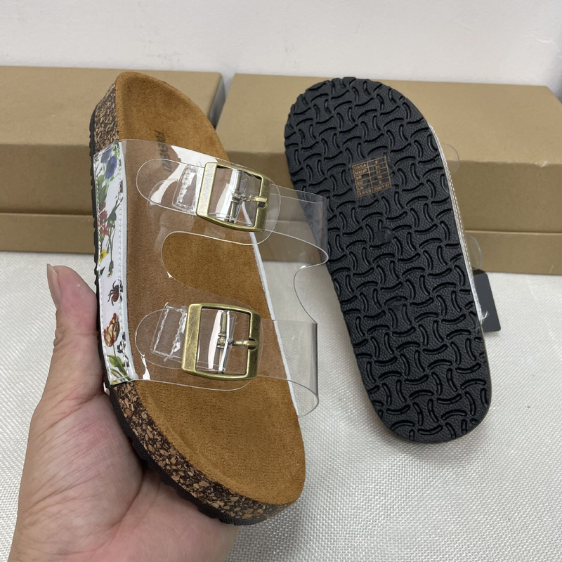 Damenschuhe, offene Zehenpartie, flache Hausschuhe, dicke Sohlen, doppelte Gürtelschnalle, bequeme große Damenschuhe_voghion.com