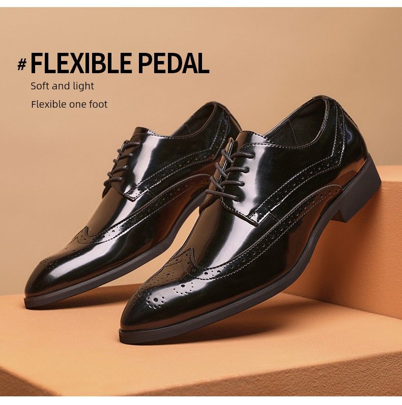 Nuovo arrivo britannico brevetto stile giapponese punta affilata business formale indossare intaglio brogue in pelle da uomo stringato derby_voghion.com