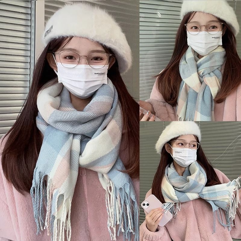2025 New Style Scarf Women, Autumn And Winter Korean Version, Versatile High-End Plaid Shawl, Couple Neck Warmer For Men_voghion.com