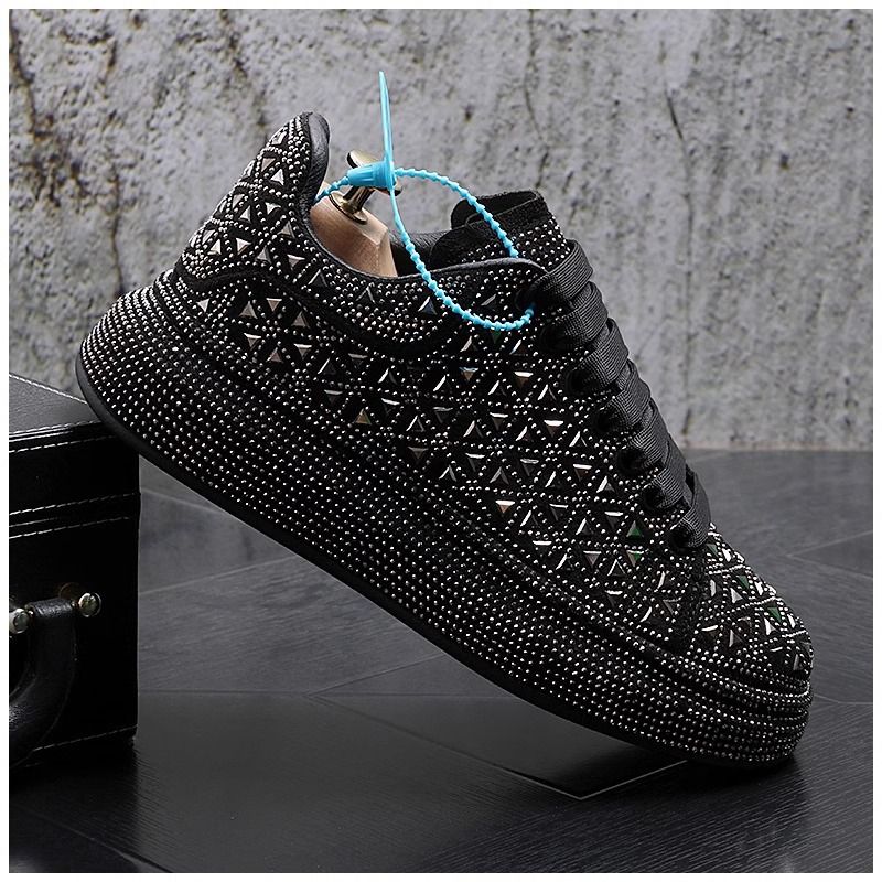Baskets tendance unisexes avec strass – Chaussures à plateforme tendance pour hommes et femmes – Chaussures basses décontractées respirantes et confortables_voghion.com