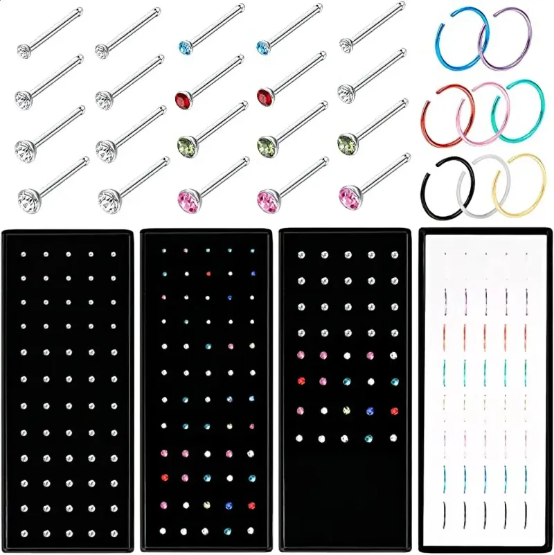 Piercing al naso in acciaio inossidabile con cristallo alla moda per donna, ipoallergenico, anello dritto da 18 mm, a forma di vite, gioiello per il corpo_voghion.com