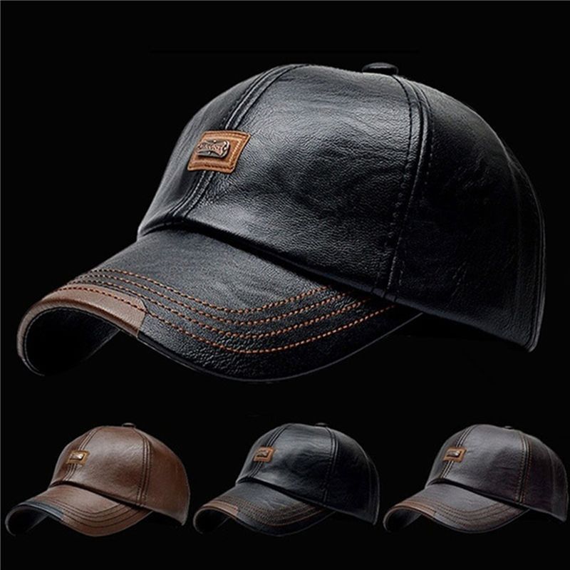 Casquette de baseball en cuir Veet pour homme, chapeau décontracté à la mode, automne et hiver, nouvelle collection_voghion.com