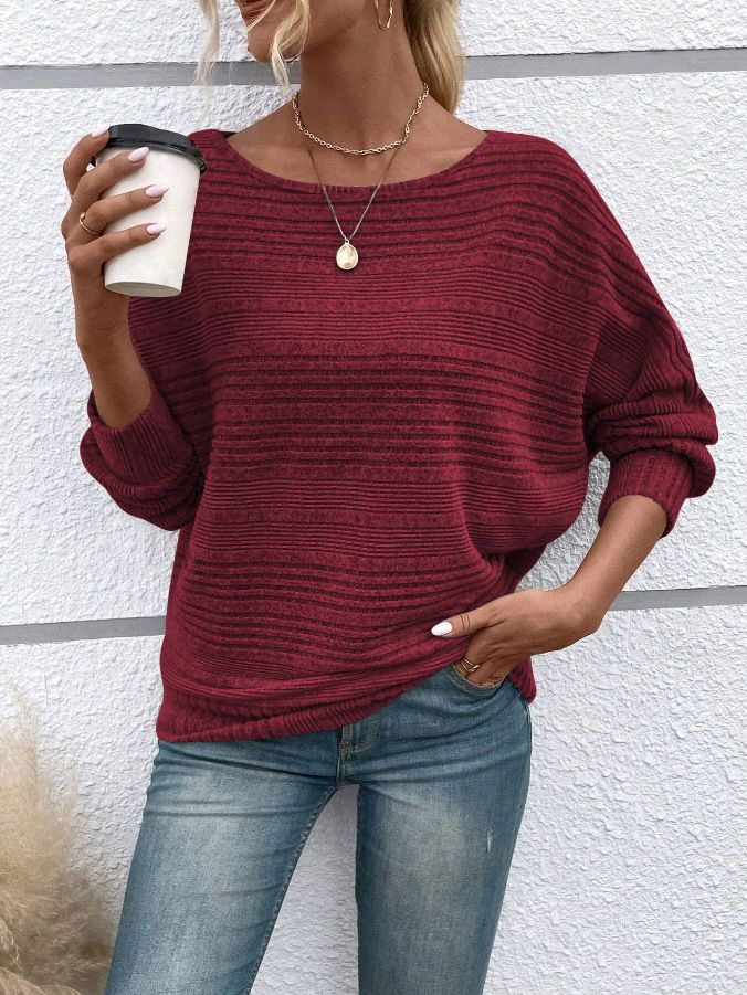 Autumn And Winter New Comfortable Casual Solid Color Long Sleeved Round Neck Patchwork Pullover Top T-shirt For Women_voghion.com
