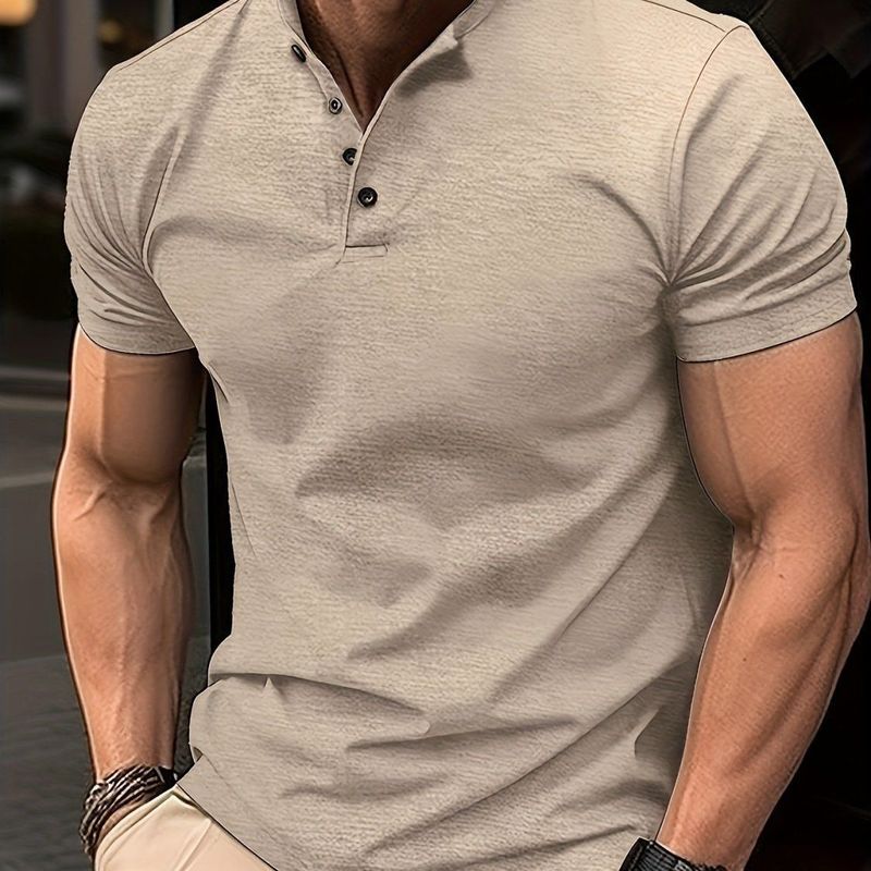 Camiseta masculina esportiva com gola Henry e botões da Amazon, mais vendida no verão de 2025, da China, grande quantidade disponível_voghion.com
