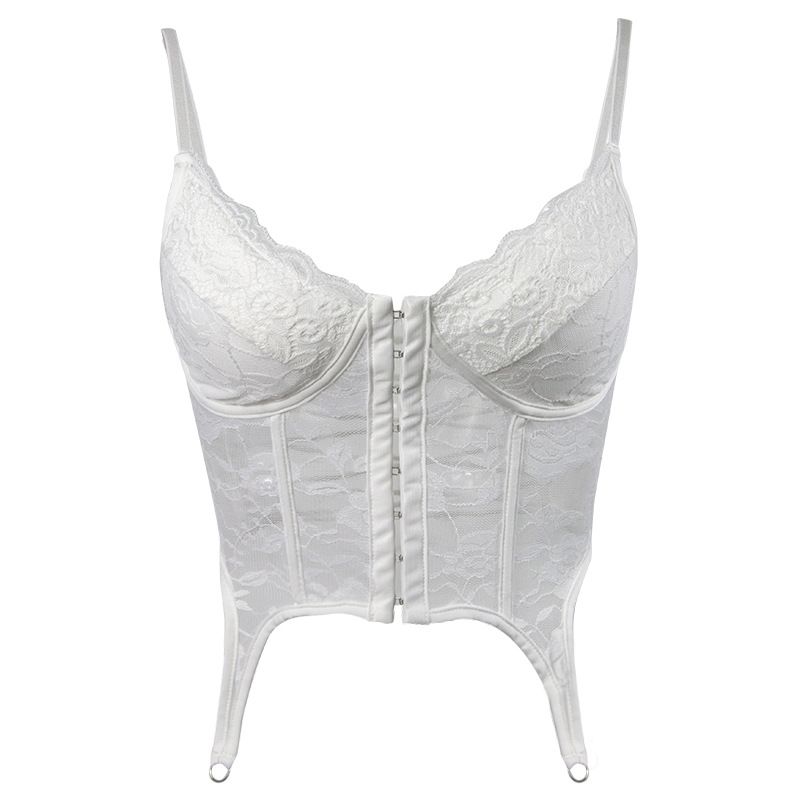 Corsetto con bottoni, a spina di pesce, aderente, bustino, nuovo, sexy, in pizzo trasparente con cuscinetti per il petto, canotta_voghion.com