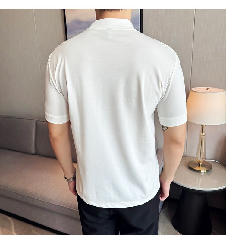 Good Things Recommend Summer Thin T-shirt Fashion Strap Design Splicing Round Neck Short-sleeved T-shirt Men's Webbing Decorative T-shirt_voghion.com