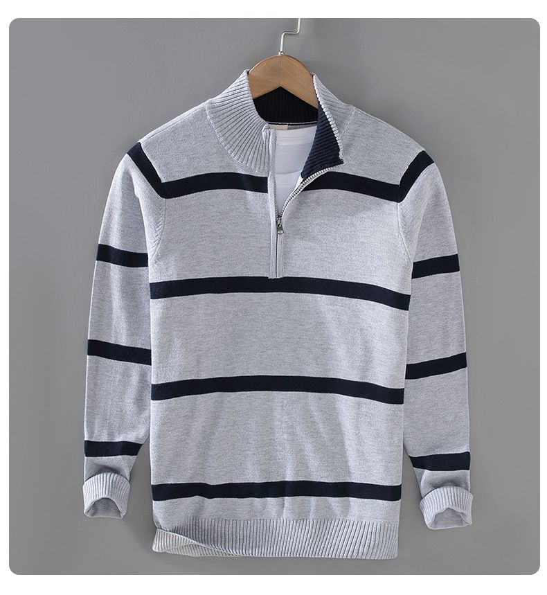 Pull à col demi-zip pour homme, tendance automne-hiver, style rétro universitaire, rayé, couleur contrastée, col haut_voghion.com