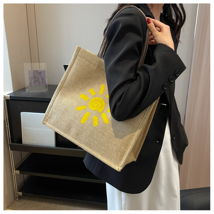 Geantă de plajă de mare capacitate, geantă de in, geantă de umăr pentru femei, geantă de in, geantă de transport pentru mami, geantă de clasă pentru studenți_voghion.com