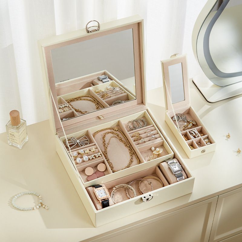 Minimalist Capacity Storage PU With Large Mirror Detachable Makeup Case Includes Portable Small Jewelry Box_voghion.com