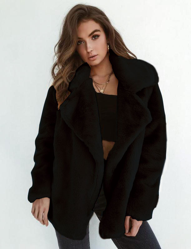 Women's Clothing Autumn and Winter Jacket Sexy Plush Lapel Slim Jacket_voghion.com