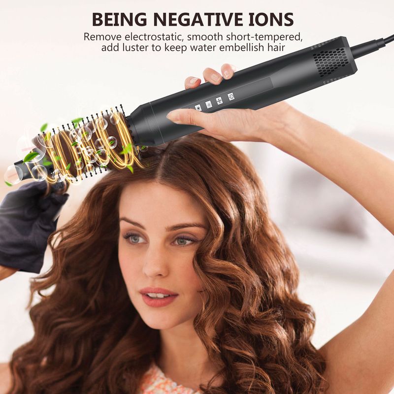Nouveau peigne à air chaud haute vitesse cinq en un sèche-cheveux à ions négatifs peigne de coiffure pour soins capillaires rouleau droit double usage multifonction_voghion.com