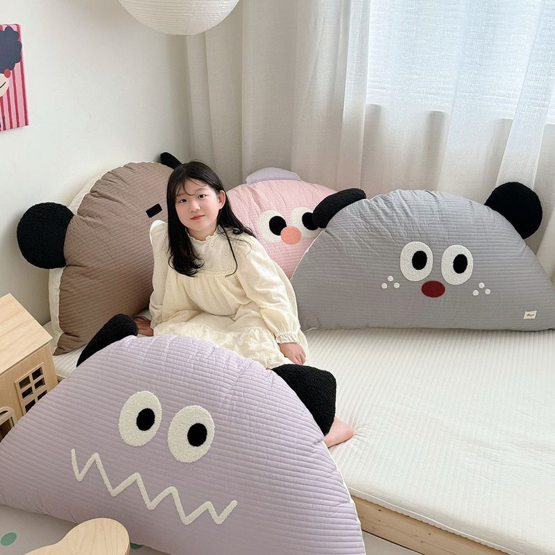 INS Korean Cotton Washed Quilted Big Eyes Bed Head Cushion Bumper Irregular Shape Large Pillow_voghion.com