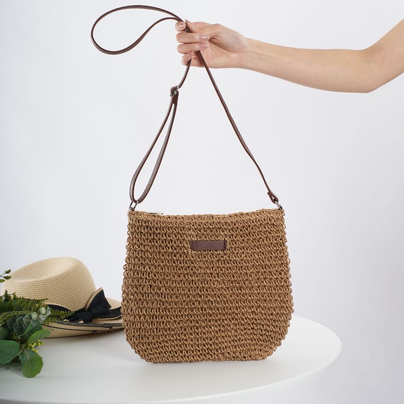 Borsa a tracolla piccola in pelle di marca, semplice, casual, versatile, alla moda, in paglia intrecciata a mano_voghion.com