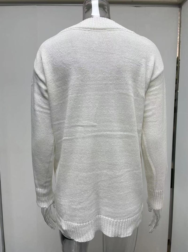 Abbigliamento da donna Maglione solido Pullover a maniche lunghe con scollo a V Top in maglia_voghion.com
