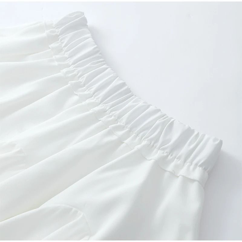 Vindhvit rufflet sommer søt jente elegant plissert fluffy A-linje kvinner, kort skjørt for kvinner_voghion.com