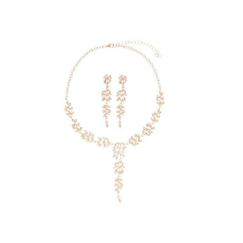 Dia Studded Wheat Tassel Necklace Earring Set, Elegant Fashionable Temperament, Collarbone Chain, Light And_voghion.com