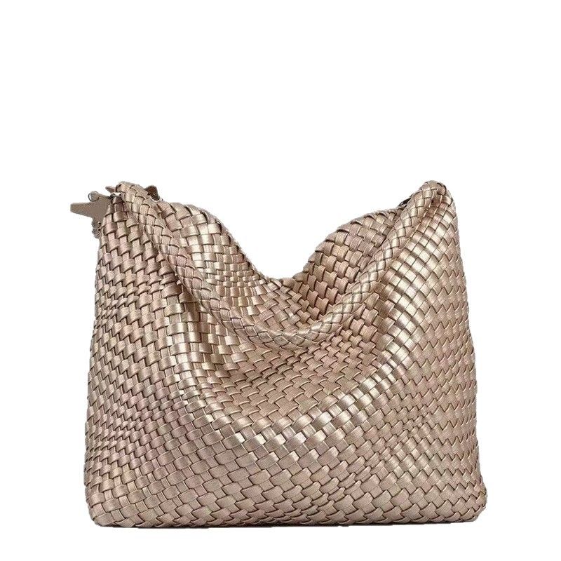 Champagne Color 2025 Super Popular Woven Tote For Women Large Capacity High-end Handbag Shoulder Bucket Bag_voghion.com